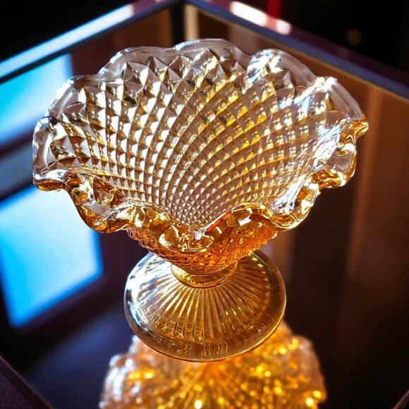 Westmoreland English Hobnail Amber Ruffled Compote/Candy Dish - Mid Century - Picture 3 of 7